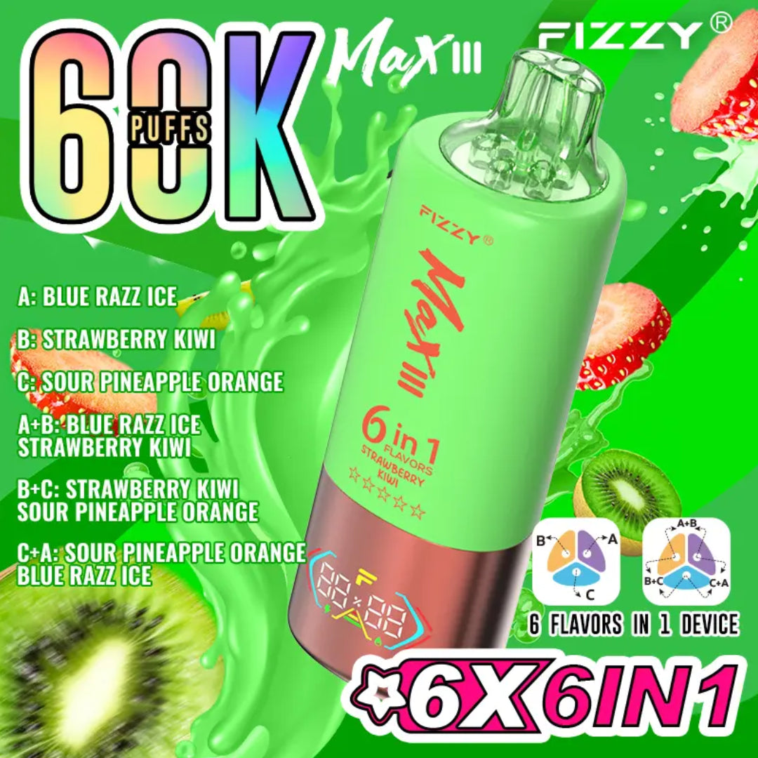 FIZZY 60K Blue Razz Ice | Strawberry Kiwi | Sour Pineapple Orange
